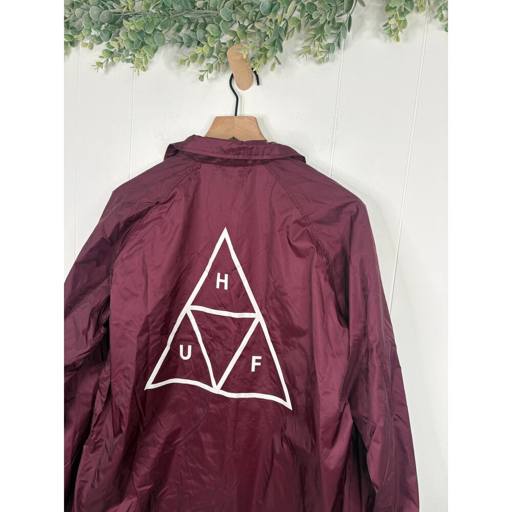 HUF Mens Triple Triangle Coach Jacket Medium Maroon Snap Front WIndbreaker - Picture 8 of 9